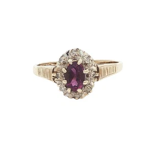 Anillo vintage de oro amarillo de 9 quilates con racimo de diamantes y amatistas - Imagen 1 de 4