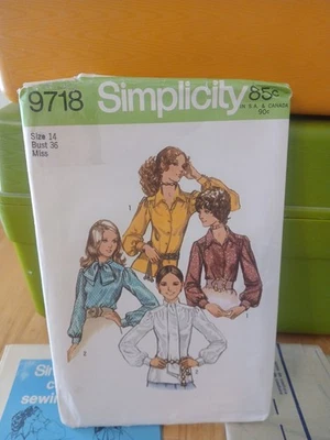 Simplicity 9718 Miss Button Front/Long Sleeve/Bow/Blouse Size 14 B: 36" Uncut - Image 1 of 4