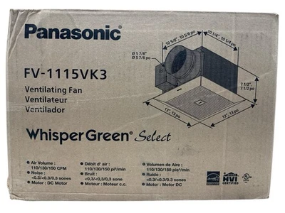 Panasonic FV-1115VK3 WhisperGreen Select Bathroom Exhaust Fan 110/130/150CFM (OB - Image 1 of 4