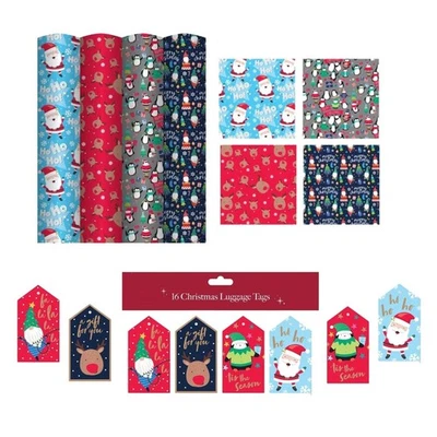 SHOP4ALLSORTS 4 Rolls Cute Christmas Wrapping Paper 4M Cute Kids Gift Wrap & 16 Matching Tags