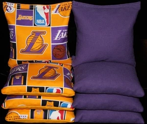 LA LAKERS All Weather Resin CORNHOLE BEAN BAGS NBA 8 Top Quality Handmade Bags! - Picture 1 of 1