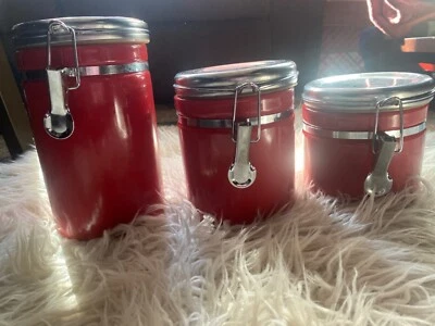 Juego de cocina 3 botes de acero inoxidable rojo Foto 1 de 4