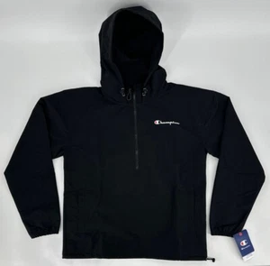 Champion Jacket Mens XL Black 1/2 Zip Anorak Script Dash Ripstop Logo Retro Y2K - Picture 1 of 15