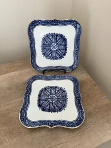 Bombay Co Grace Set di 2 Piatti da Dessert Blu Bianco Quadrati Splendidi - Foto 1 di 17