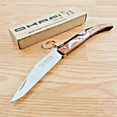 Cuchillo de Bolsillo Okapi Cerradura Llavero 4" Hoja de Acero al Carbono Resina Madera Impregnada Foto 1 de 4