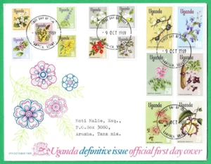 UGANDA - FLOWERS DEFINITIVE ISSUE FULL SET OF 15 FIRST DAY COVER - 9th OCT 1969 - Picture 1 of 2