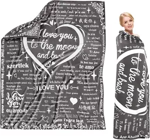 Gifts for Her Throw Blanket Valentines Day Wife Mom Gifts,100 Language I Love Yo - Picture 1 of 8