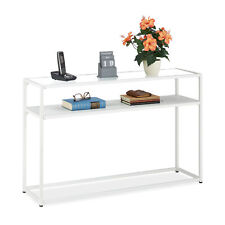 Console Table 2 Shelves Wood Optic Hallway Living Metal Glass MDF White