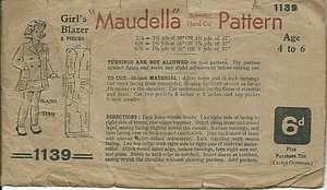 40's Maudella 1139 sewing pattern Girl's BLAZER Jacket RARE Bushmills whiskey AD - Picture 1 of 2