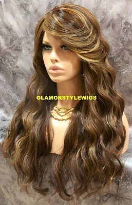 PELUCA COMPLETA LARGA ONDULADA EN CAPAS CON PARTE LATERAL MARRÓN DORADO MEZCLA CALOR OK #8.27.613 NUEVA CON ETIQUETAS Foto 1 de 4