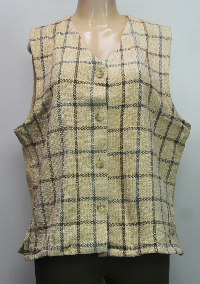 Chaleco para mujer Boyne Valley Weavers hecho a mano en IRLANDA color tostado a cuadros talla L Foto 1 de 4