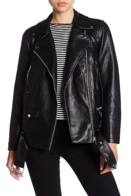 Chaqueta de moto Bagatelle vegana de gran tamaño de cuero sintético color negro talla M Foto 1 de 3