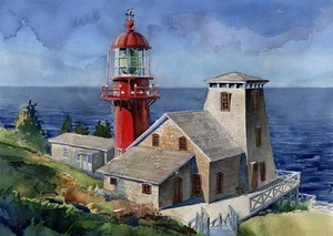 Pointe-à-la-Renommée Lighthouse, Gaspé, Quebec, Canada. Watercolor Art Prints - Picture 1 of 2