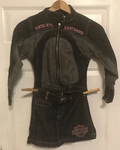 Youth Girls Harley Davidson Embroidered Black Denim Jacket And Skirt  Size 6X - Picture 1 of 7