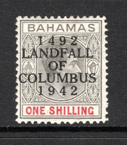 (626)     Bahamas KGVI 1942 Columbus 1s. Brownish Grey & Scarlet SG171 LM/Mint Cover