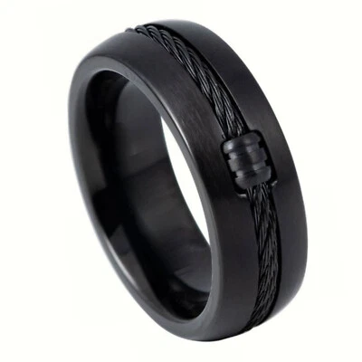 591 Titanium – 8mm Black IP Plated with Locked Cable Inlay – 8mm - Image 1 of 2