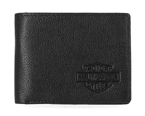 Harley-Davidson Men's Classic Genuine Pebble Leather B&S Passcase Wallet - Black - Picture 1 of 3
