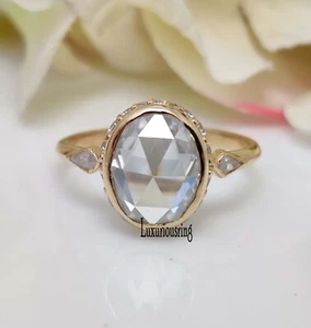 2.00 Ct Colorless Rose Cut Moissanite Bezel Set Engagement Ring 10k Yellow Gold - Picture 1 of 7
