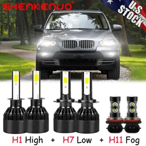 For BMW X5 2007-2013 6x Bulbs H7&H1 LED Headlight 6000K High Low Beam Fog Light - Picture 1 of 12