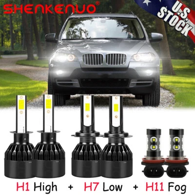 Para BMW X5 2007-2013 6x Bombillas H7&H1 Faro LED 6000K Luz antiniebla haz alto bajo Foto 1 de 4