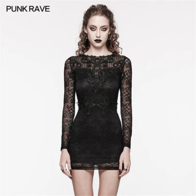 PUNK RAVE Women Gothic Steampunk long-sleeved Lace Romantic Party Mini Dress - Image 1 of 4