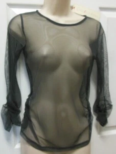 Casa Zeta-Jones Mesh top Charcoal Ladies sizes ruched sleeve and side seam - Picture 1 of 4