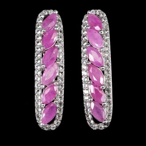 925 Sterling Silver Earrings Marquise Ruby Topaz Natural Gemstone Jewelry - Picture 1 of 13