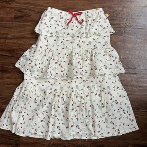 Harajuku Mini 6/6x Strawberry Maxi Long Muslin Tiered Ruffle Strawberries Skirt - Picture 1 of 7