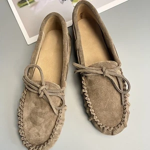 Massimo Dutti Women's Brown Leather Loafers Slip On Soft Sole Casual Comfort - Picture 1 of 8