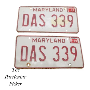 Maryland License Plate Set Tag # DAS 339 1980 Matching Pair Of 2 GUC Red/White - Picture 1 of 1