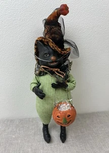 Vtg Halloween Black Cat Figure w/Pumpkin Pail Folk Art Primitive Decor Soft Body - Picture 1 of 5
