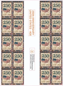 250TH ANNIVERSARY UNITED STATES STICKERS COMPLETE SHEET #28 - Picture 1 of 1