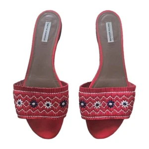 Italia Tabitha Simmons sandali in pelle ricamati vertigini rosso slide US 9,5 EUR 40 - Foto 1 di 9