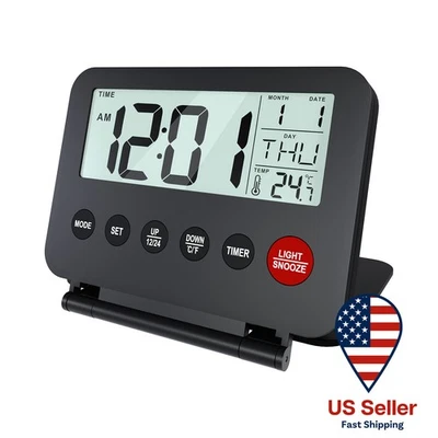 Small Digital Travel Alarm Clock Battery“ Portable Alarm Clock for Travel“ Black - Image 1 of 4