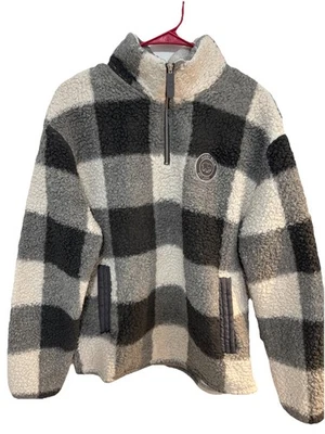 Ivory Ella Sherpa Women’s Size Medium 1/4 Zip Pullover Jacket Black Gray White - Image 1 of 4