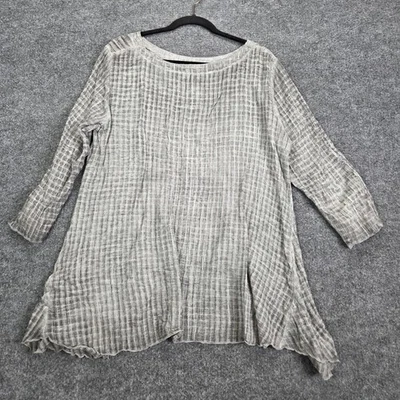 Top túnica Fenini para mujer grande gasa arrugada mezcla de algodón manga larga boho EE. UU. Foto 1 de 4