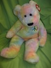 TY Beanie Buddy 1999 LARGE PEACE Pastel Tie-Dye 20" PLUSH TEDDY BEAR w/Tag