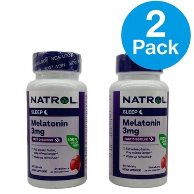 Natrol Melatonina 3mg 90ct cada uno Disolución Rápida - Paquete de 2 - Nuevo Foto 1 de 3