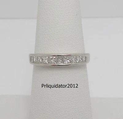3/4CT Natural Princess Diamond Anniversary Wedding Band Ring 14K White Gold - Image 1 of 4