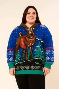 Womans Ugly Christmas Sweater size 4X Reindeer hooded long sleeve - Picture 1 of 8