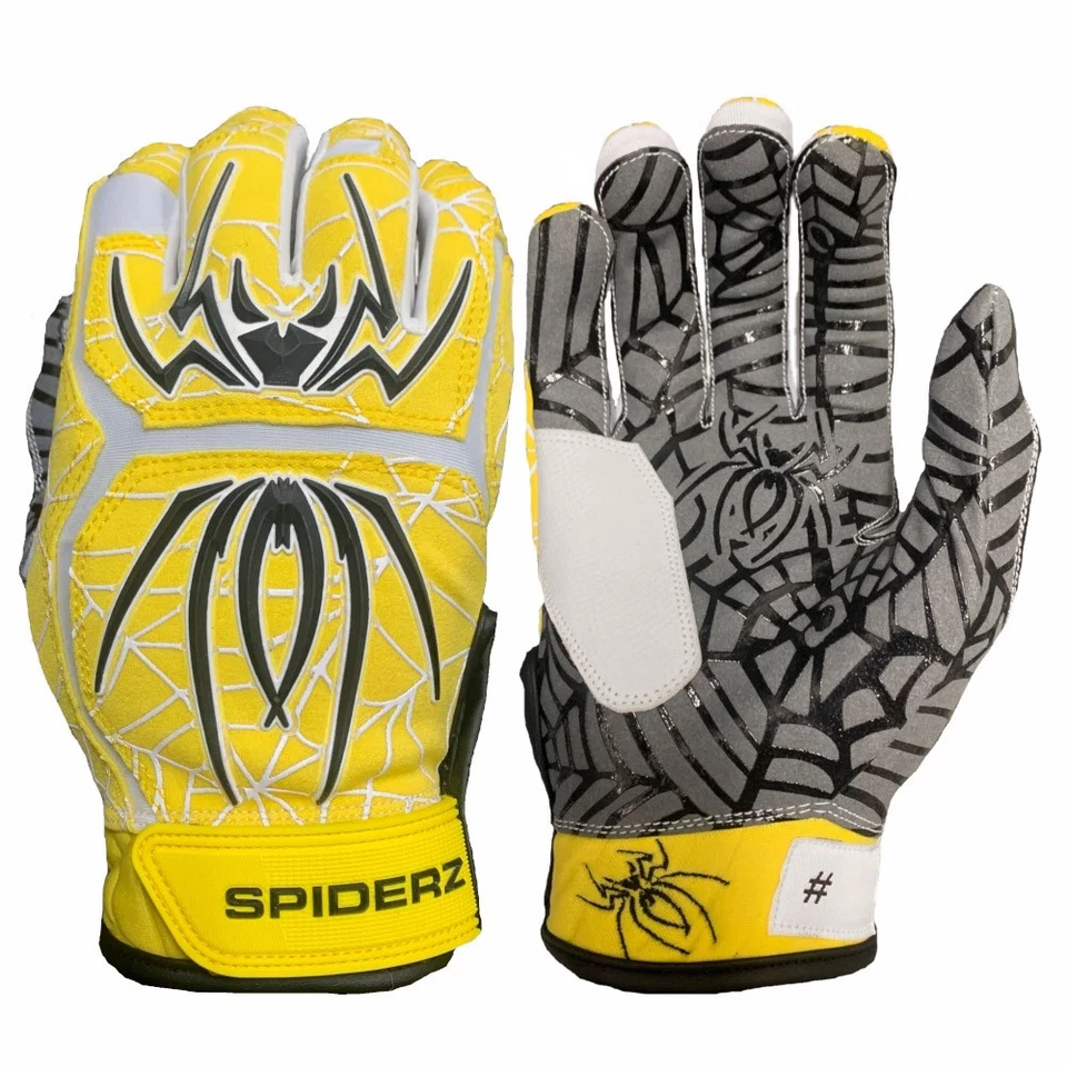 Guantes de bateo Spiderz híbridos personalizados de béisbol/softbol - amarillo/negro/blanco - S Foto 1 de 1