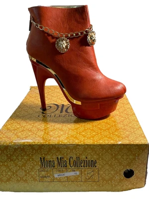 Botín de aguja rojo ladrillo Mona Mia Collezione Xaviera para mujer talla 10M nuevo Foto 1 de 4