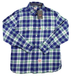 Camisa de franela Levis para hombre XXL calce relajado manga larga botón delantero azul a cuadros $69 - Imagen 1 de 7