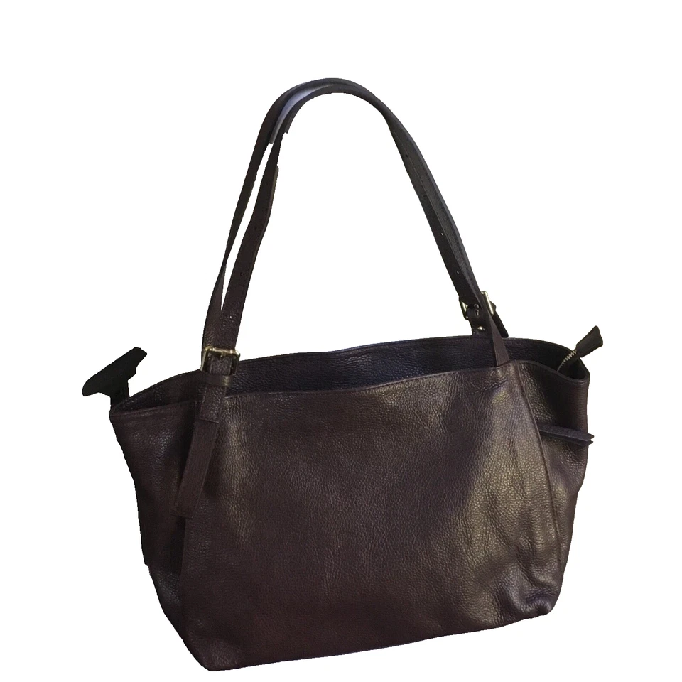 Bolso de Mano Grande BORSE IN PELLE Cartera Cuero Púrpura Oscuro Berenjena Guijarro Foto 1 de 4