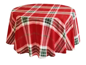 Christmas Tablecloth 70 Round Fabric Holiday Plaid Red, Green, White St Nicholas - Picture 1 of 8