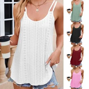 Women Summer Sleeveless Flowy Tank Top Camisole Beach Wear Loose Top S-XXL - Picture 1 of 20