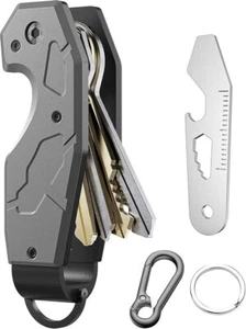 QEG Schlüssel Organizer, Schlüsselhalter Schlüsselanhänger, kompaktes Metall Schlüsseletui, hält 2-6 Schlüssel grau - Bild 1 von 6