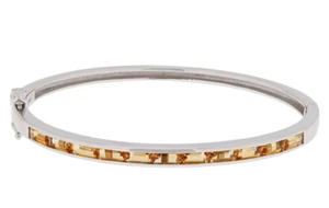 Colleen Lopez Sterling Silver Yellow Citrine Baguette Bangle Bracelet, 7.5in - Picture 1 of 4