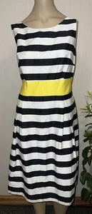 AB Studio NEW Black & White Striped Sleeveless Dress w/ Yellow Tie Sash 16 - Picture 1 of 9