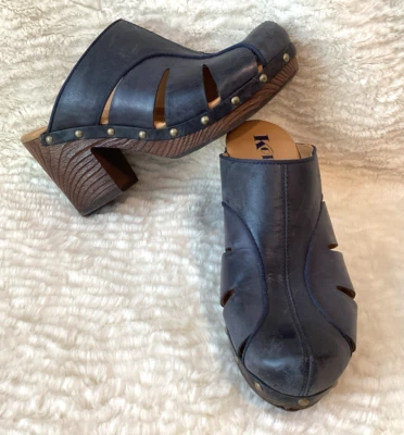 Korks Women's 8 Neneh Navy Leather Slip-on Clog Studded Chunky Block Heel Slides - Image 1 of 4